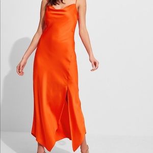 ORANGE SATIN COWL NECK MAXI SLIP DRESS